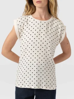 Turn Up Contrast Tee - Cream Polka Dot
