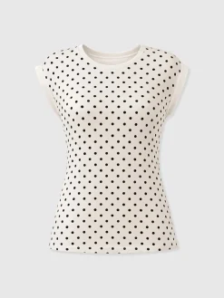 Turn Up Contrast Tee - Cream Polka Dot