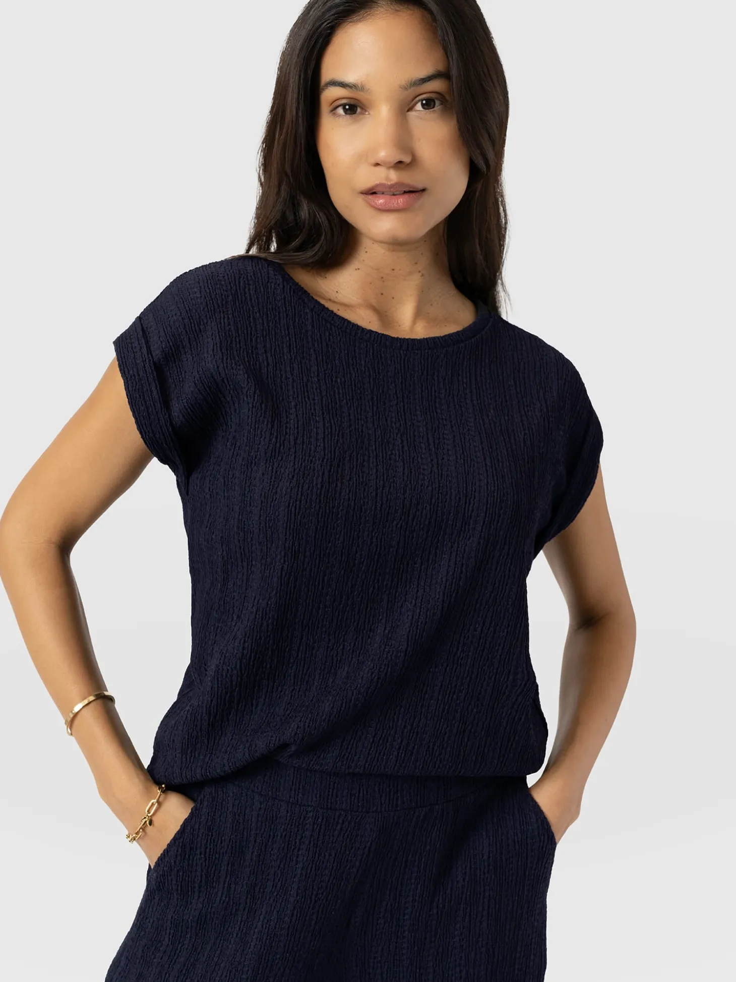 Turn Up Tee - Navy Textured