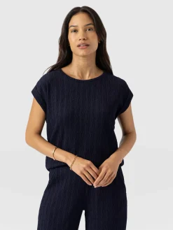 Turn Up Tee - Navy Textured