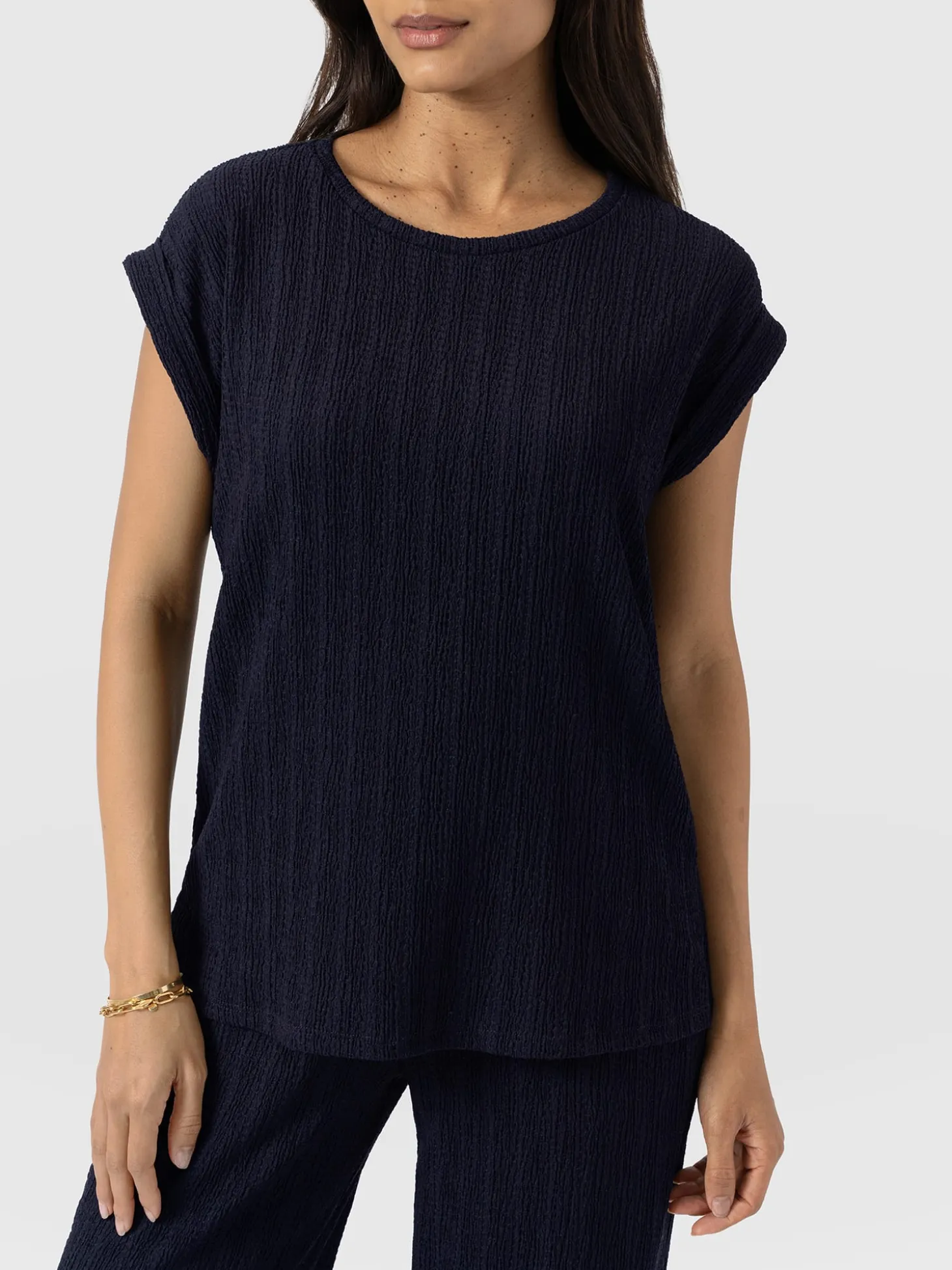 Turn Up Tee - Navy Textured