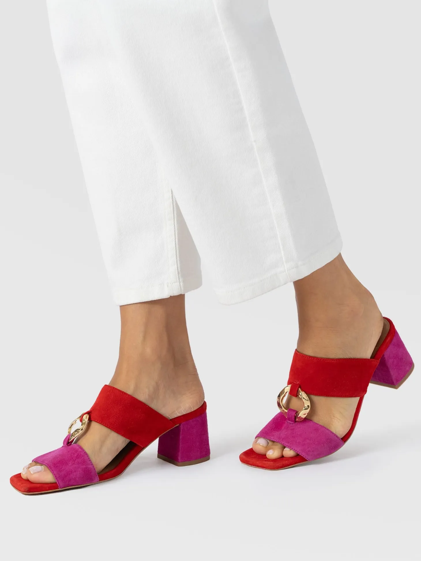Vivienne Heeled Mules - Pink/Red