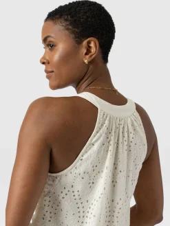 Zoey Halter Neck Dress - White Broderie